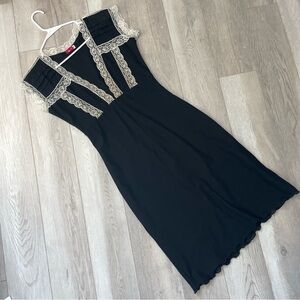 Vintage Gothic Dress lace fit flare midi womens Black medium thin romantic dark